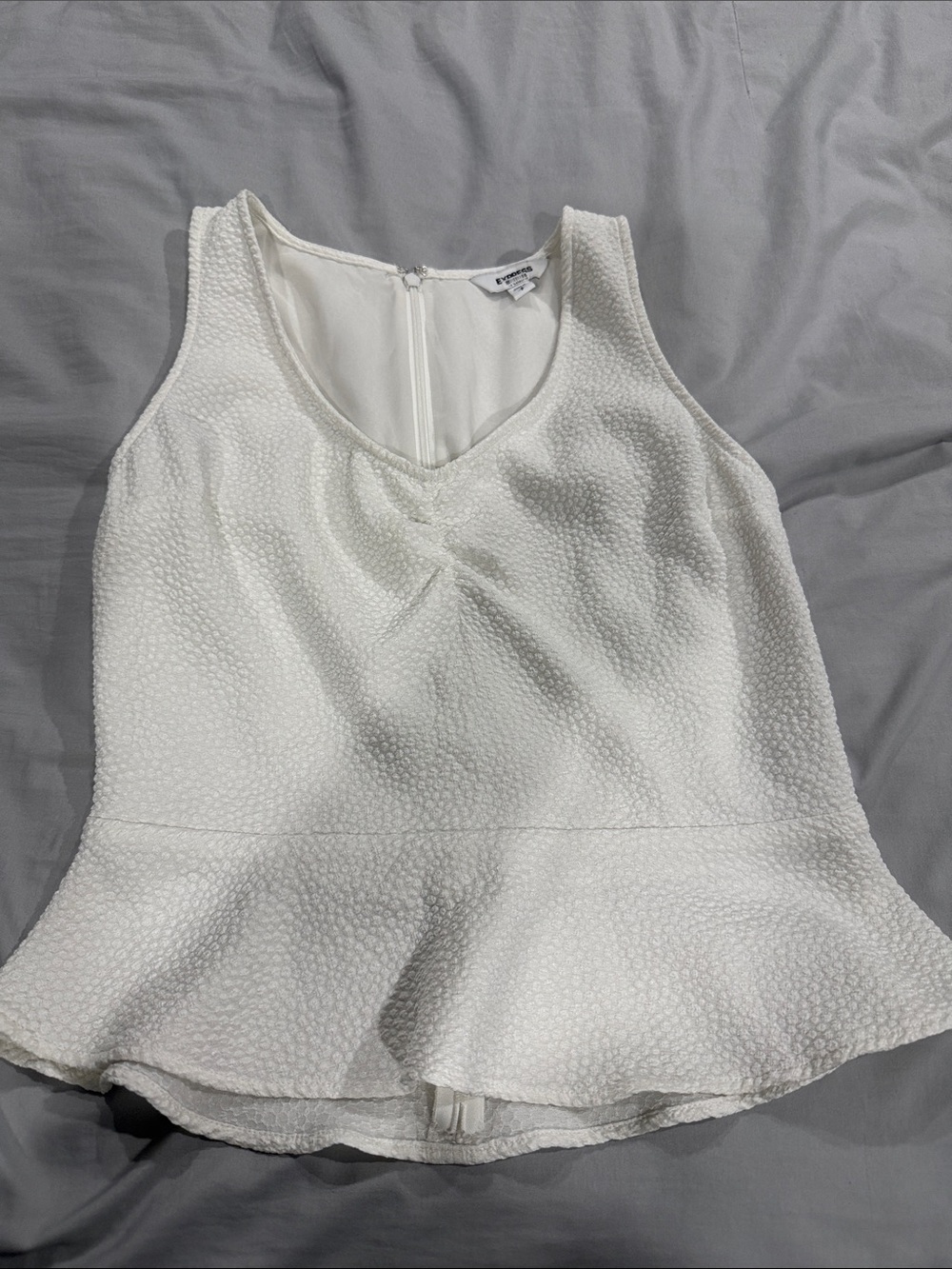Express White Textured Peplum V-Neck Camisole